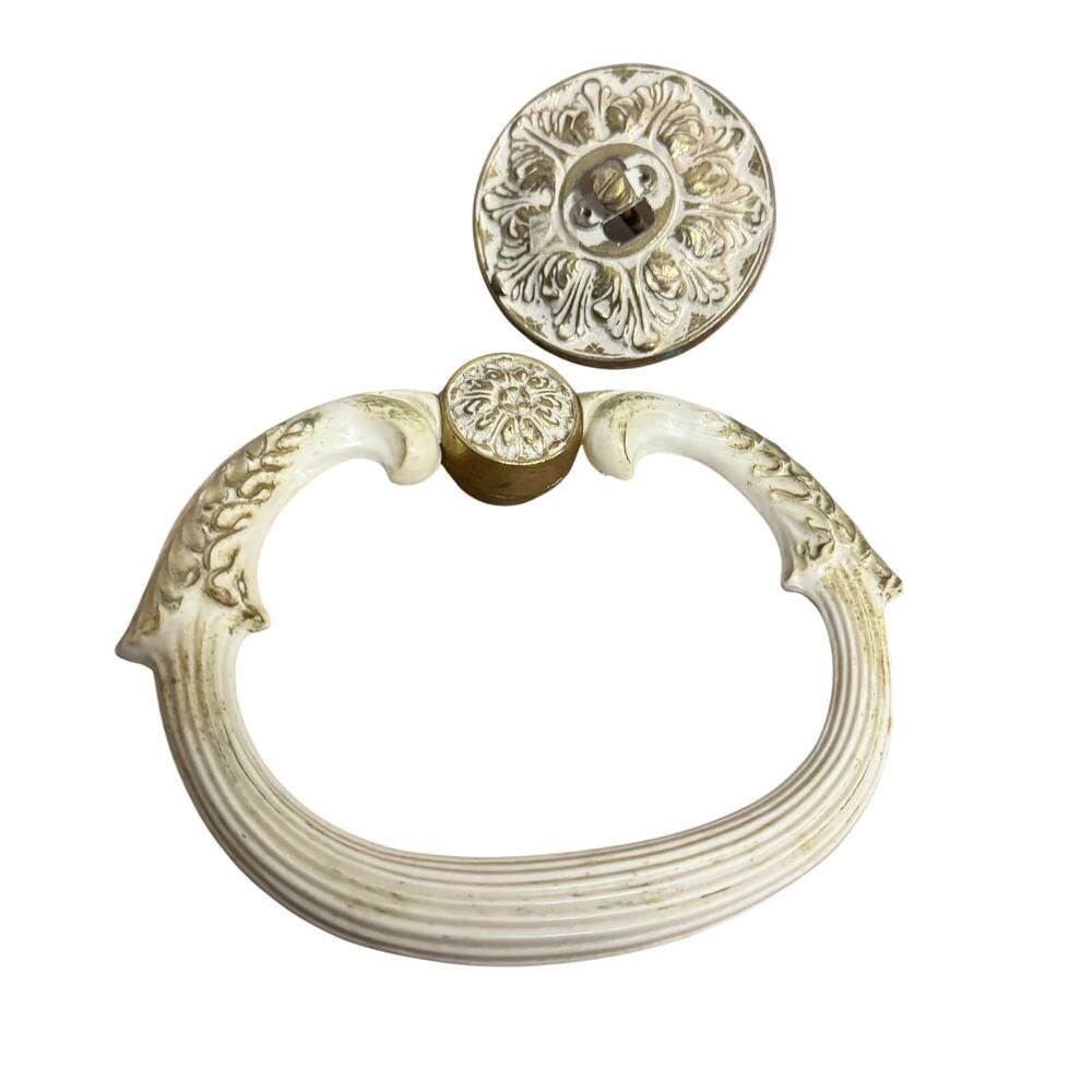 Vintage Kirsch White / Gold Ornate 6” Towel Ring Holder Bathroom Victorian Style